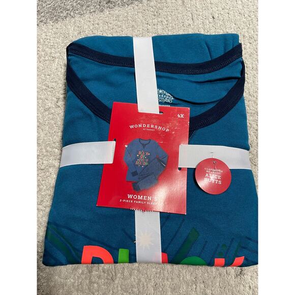 NWT Wonderland Black Joy Pajamas Set Womens 4X Blue Christmas Holiday Matching - Picture 2 of 7
